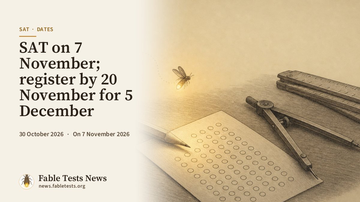 SAT on 7 November; register by 20 November for 5 December